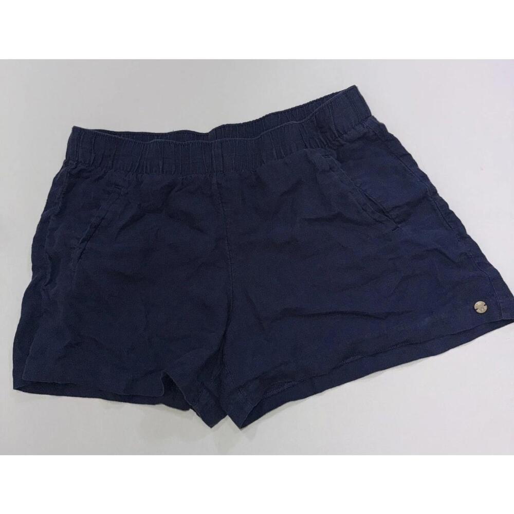 Lilly Pulitzer Minimalist Designer Solid TRUE NAVY LILO 100% Linen Shorts Large - Picture 2 of 10